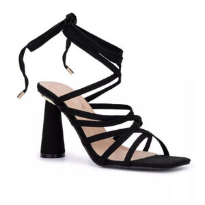 Olivia Miller Strappy Heeled Sandals Nia Faux Suede Size 7‎ Black